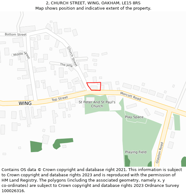 2, CHURCH STREET, WING, OAKHAM, LE15 8RS: Location map and indicative extent of plot