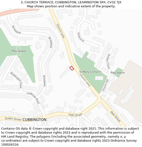 2, CHURCH TERRACE, CUBBINGTON, LEAMINGTON SPA, CV32 7JX: Location map and indicative extent of plot