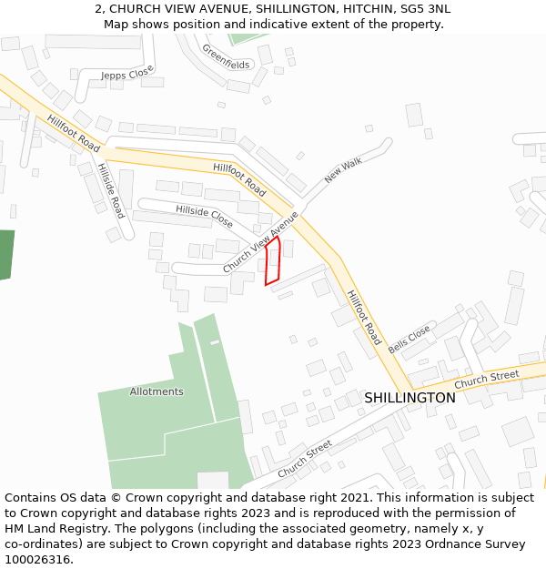 2, CHURCH VIEW AVENUE, SHILLINGTON, HITCHIN, SG5 3NL: Location map and indicative extent of plot