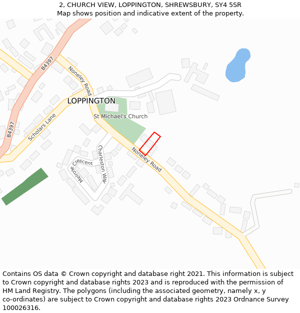 2, CHURCH VIEW, LOPPINGTON, SHREWSBURY, SY4 5SR: Location map and indicative extent of plot