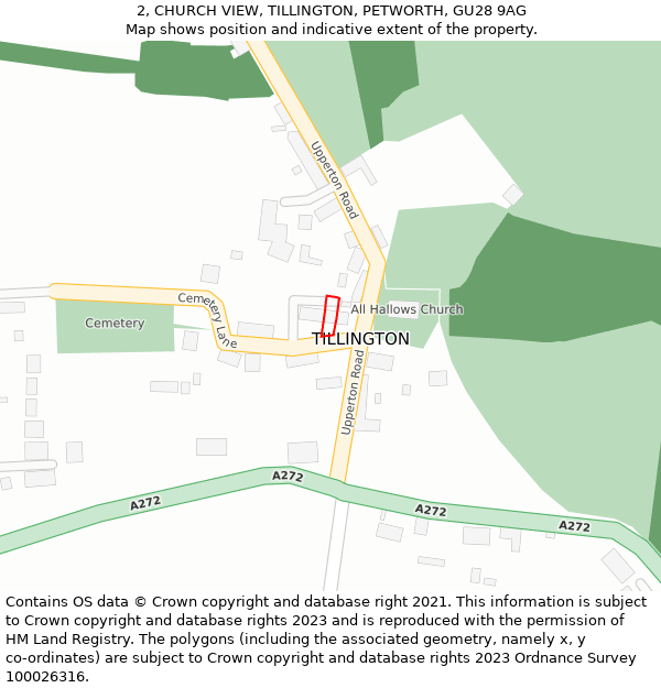 2, CHURCH VIEW, TILLINGTON, PETWORTH, GU28 9AG: Location map and indicative extent of plot