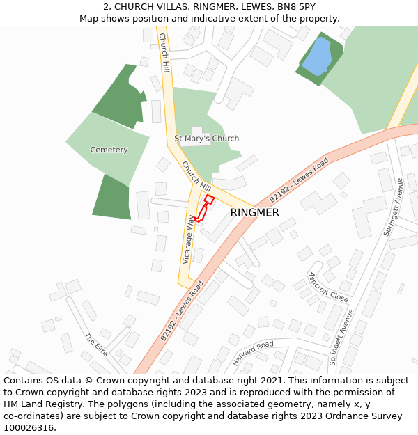 2, CHURCH VILLAS, RINGMER, LEWES, BN8 5PY: Location map and indicative extent of plot