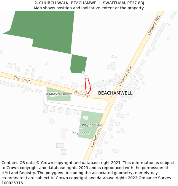 2, CHURCH WALK, BEACHAMWELL, SWAFFHAM, PE37 8BJ: Location map and indicative extent of plot