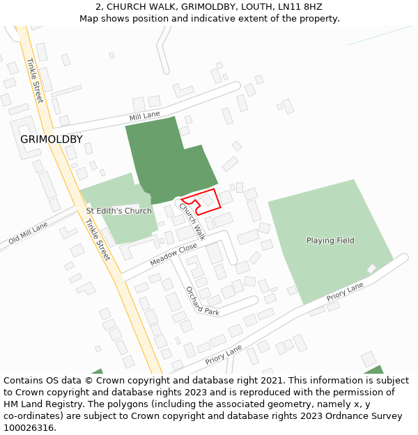 2, CHURCH WALK, GRIMOLDBY, LOUTH, LN11 8HZ: Location map and indicative extent of plot