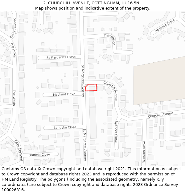 2, CHURCHILL AVENUE, COTTINGHAM, HU16 5NL: Location map and indicative extent of plot