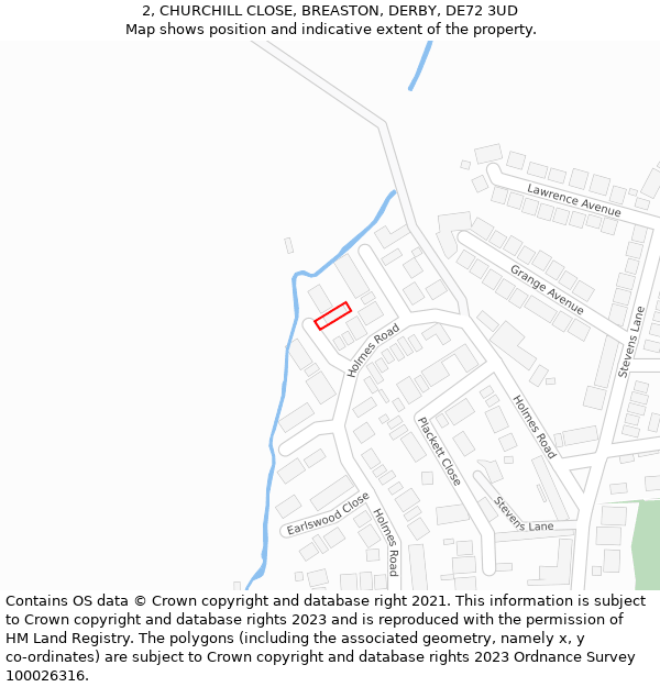 2, CHURCHILL CLOSE, BREASTON, DERBY, DE72 3UD: Location map and indicative extent of plot