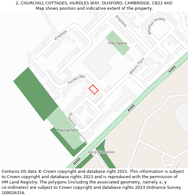 2, CHURCHILL COTTAGES, HURDLES WAY, DUXFORD, CAMBRIDGE, CB22 4AD: Location map and indicative extent of plot