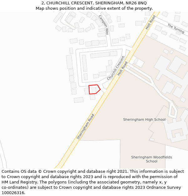 2, CHURCHILL CRESCENT, SHERINGHAM, NR26 8NQ: Location map and indicative extent of plot