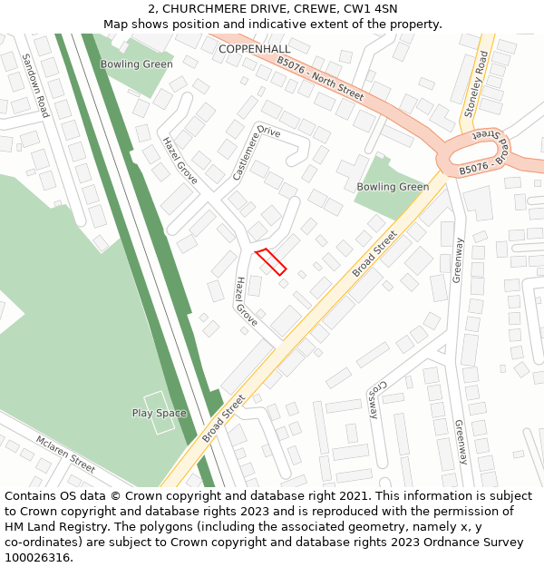 2, CHURCHMERE DRIVE, CREWE, CW1 4SN: Location map and indicative extent of plot