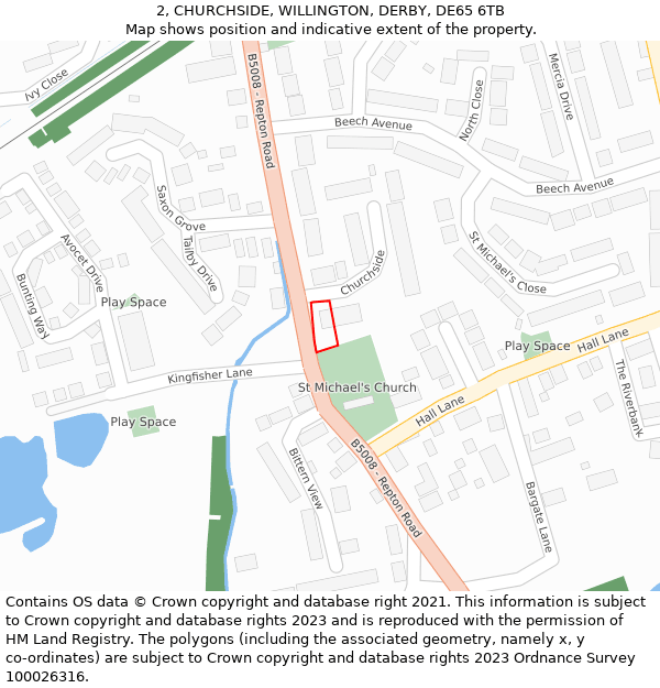 2, CHURCHSIDE, WILLINGTON, DERBY, DE65 6TB: Location map and indicative extent of plot