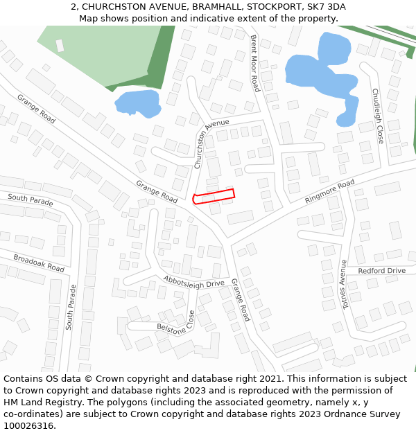 2, CHURCHSTON AVENUE, BRAMHALL, STOCKPORT, SK7 3DA: Location map and indicative extent of plot