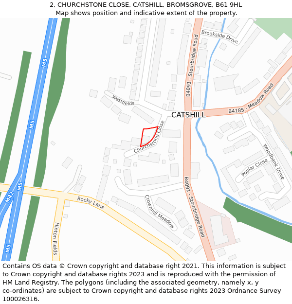 2, CHURCHSTONE CLOSE, CATSHILL, BROMSGROVE, B61 9HL: Location map and indicative extent of plot