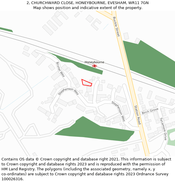 2, CHURCHWARD CLOSE, HONEYBOURNE, EVESHAM, WR11 7GN: Location map and indicative extent of plot