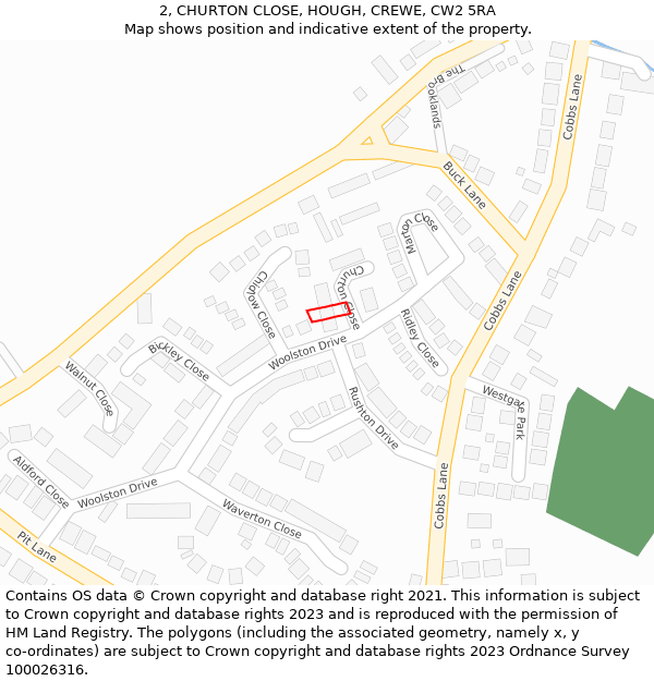 2, CHURTON CLOSE, HOUGH, CREWE, CW2 5RA: Location map and indicative extent of plot