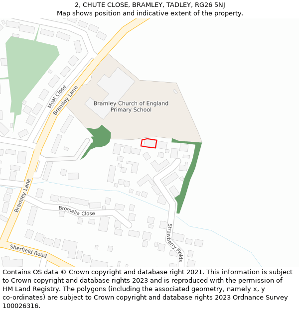 2, CHUTE CLOSE, BRAMLEY, TADLEY, RG26 5NJ: Location map and indicative extent of plot