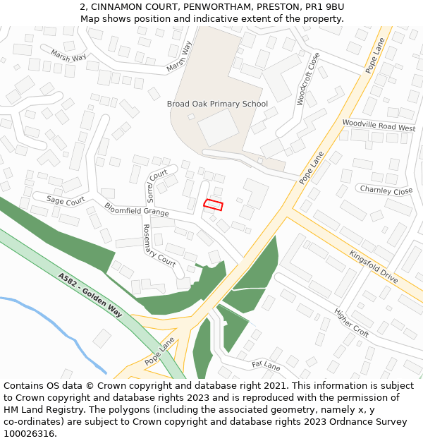 2, CINNAMON COURT, PENWORTHAM, PRESTON, PR1 9BU: Location map and indicative extent of plot