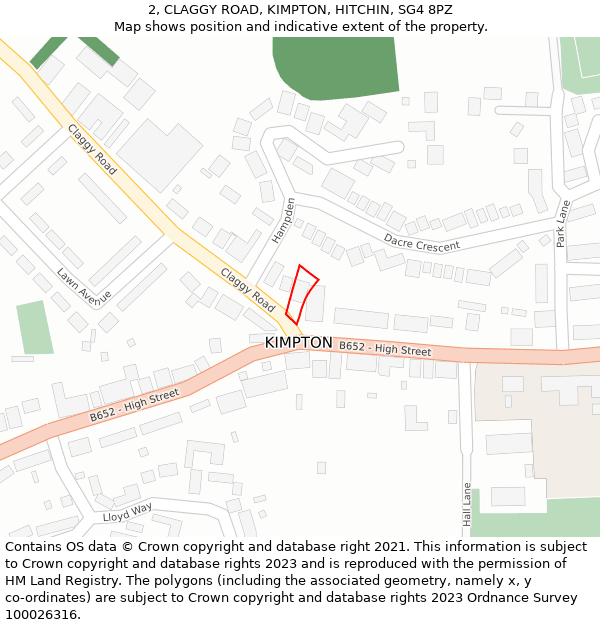 2, CLAGGY ROAD, KIMPTON, HITCHIN, SG4 8PZ: Location map and indicative extent of plot