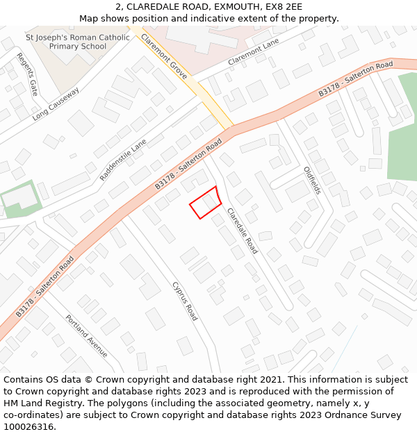 2, CLAREDALE ROAD, EXMOUTH, EX8 2EE: Location map and indicative extent of plot