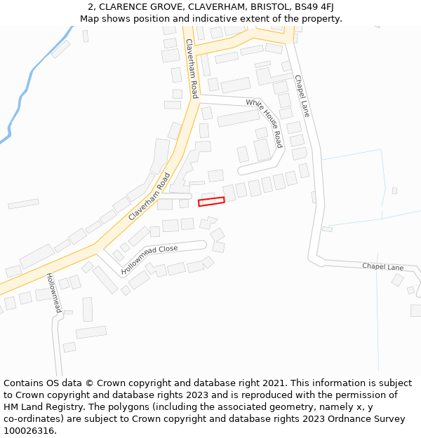 2, CLARENCE GROVE, CLAVERHAM, BRISTOL, BS49 4FJ: Location map and indicative extent of plot