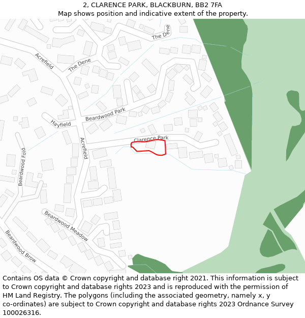 2, CLARENCE PARK, BLACKBURN, BB2 7FA: Location map and indicative extent of plot