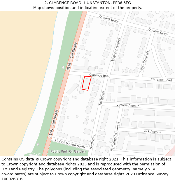 2, CLARENCE ROAD, HUNSTANTON, PE36 6EG: Location map and indicative extent of plot