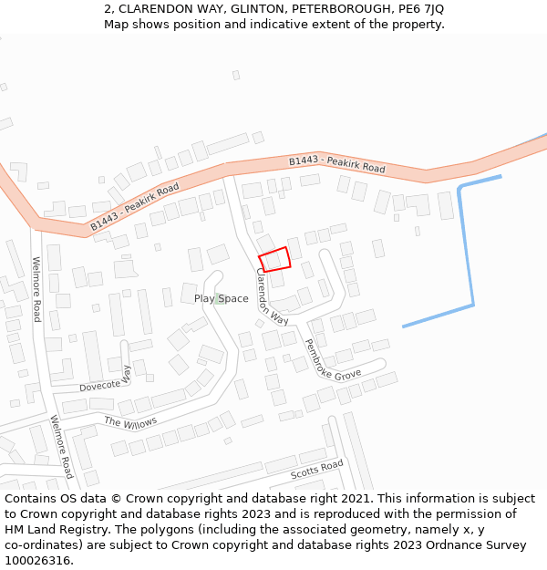 2, CLARENDON WAY, GLINTON, PETERBOROUGH, PE6 7JQ: Location map and indicative extent of plot