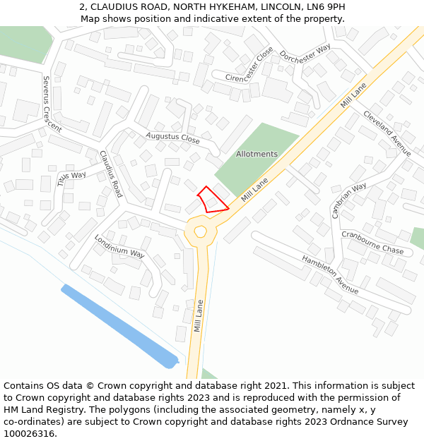 2, CLAUDIUS ROAD, NORTH HYKEHAM, LINCOLN, LN6 9PH: Location map and indicative extent of plot