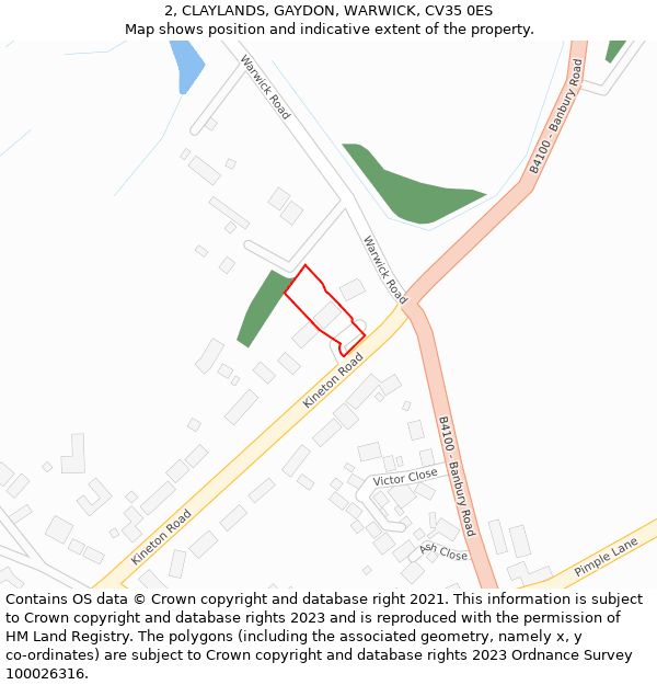 2, CLAYLANDS, GAYDON, WARWICK, CV35 0ES: Location map and indicative extent of plot