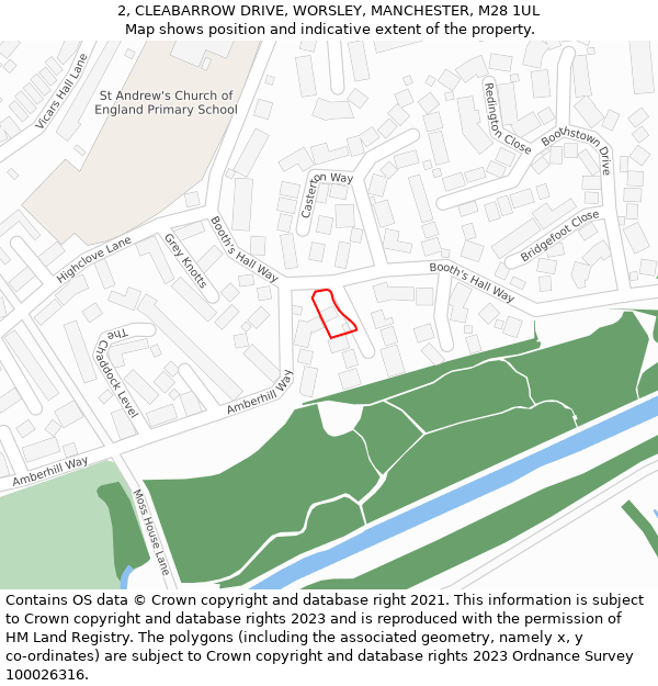 2, CLEABARROW DRIVE, WORSLEY, MANCHESTER, M28 1UL: Location map and indicative extent of plot