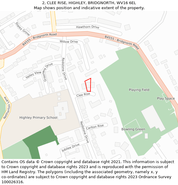 2, CLEE RISE, HIGHLEY, BRIDGNORTH, WV16 6EL: Location map and indicative extent of plot