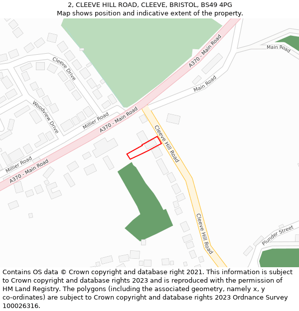2, CLEEVE HILL ROAD, CLEEVE, BRISTOL, BS49 4PG: Location map and indicative extent of plot