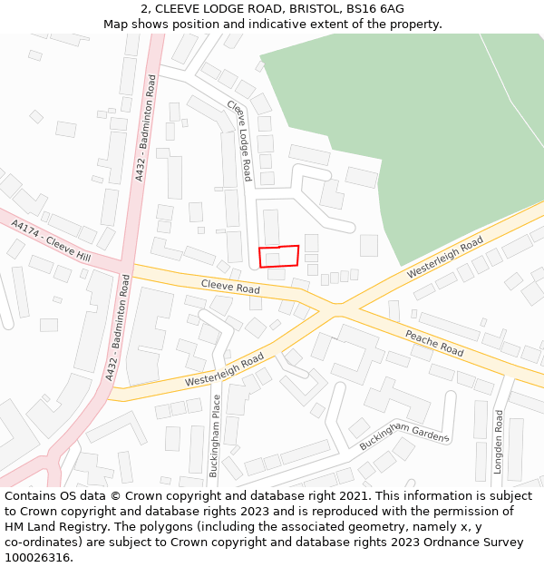 2, CLEEVE LODGE ROAD, BRISTOL, BS16 6AG: Location map and indicative extent of plot