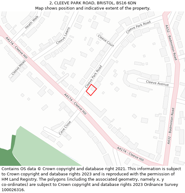 2, CLEEVE PARK ROAD, BRISTOL, BS16 6DN: Location map and indicative extent of plot