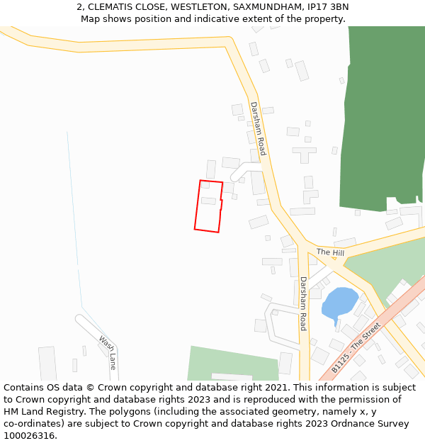 2, CLEMATIS CLOSE, WESTLETON, SAXMUNDHAM, IP17 3BN: Location map and indicative extent of plot