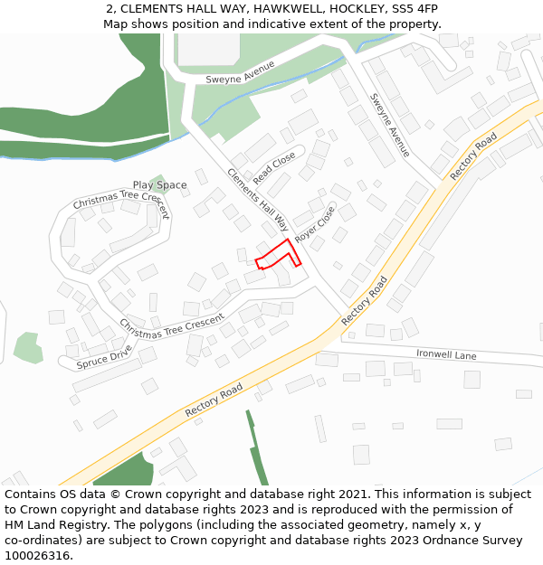 2, CLEMENTS HALL WAY, HAWKWELL, HOCKLEY, SS5 4FP: Location map and indicative extent of plot