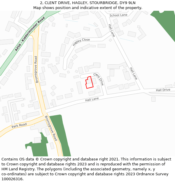 2, CLENT DRIVE, HAGLEY, STOURBRIDGE, DY9 9LN: Location map and indicative extent of plot