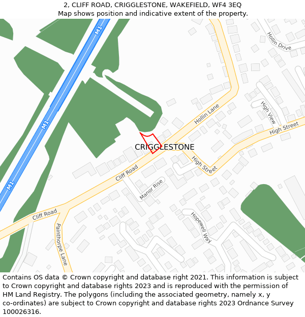 2, CLIFF ROAD, CRIGGLESTONE, WAKEFIELD, WF4 3EQ: Location map and indicative extent of plot