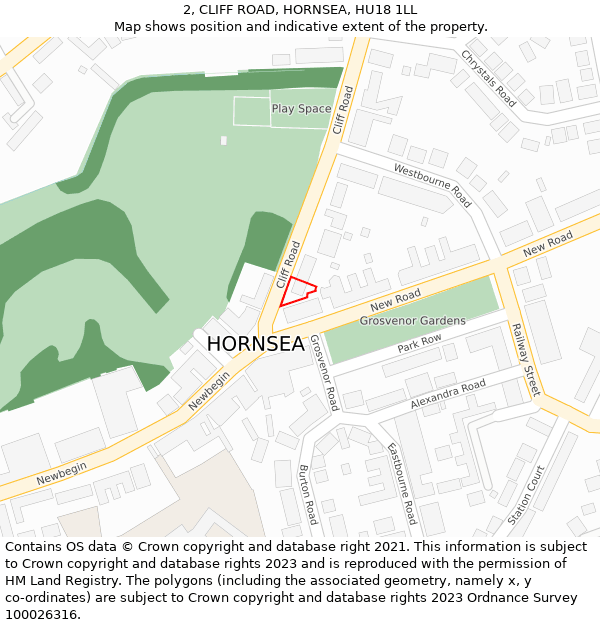 2, CLIFF ROAD, HORNSEA, HU18 1LL: Location map and indicative extent of plot