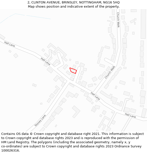2, CLINTON AVENUE, BRINSLEY, NOTTINGHAM, NG16 5AQ: Location map and indicative extent of plot
