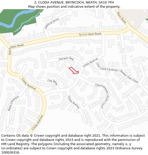 2, CLODA AVENUE, BRYNCOCH, NEATH, SA10 7FH: Location map and indicative extent of plot