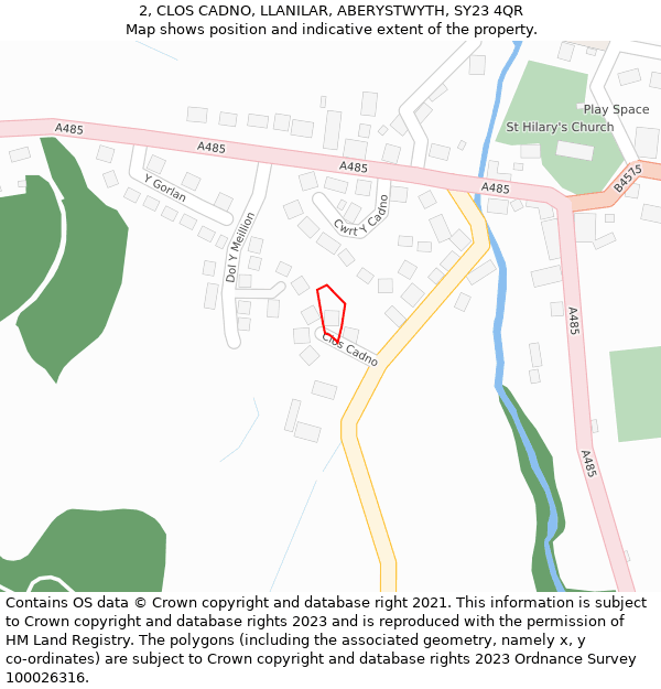 2, CLOS CADNO, LLANILAR, ABERYSTWYTH, SY23 4QR: Location map and indicative extent of plot