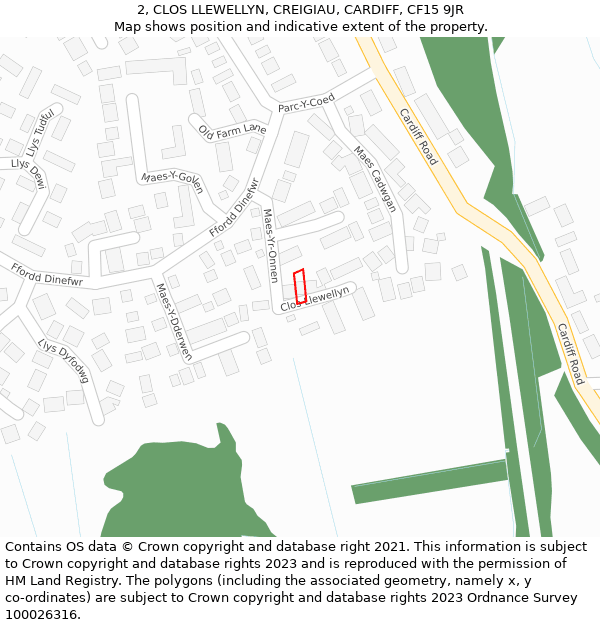 2, CLOS LLEWELLYN, CREIGIAU, CARDIFF, CF15 9JR: Location map and indicative extent of plot