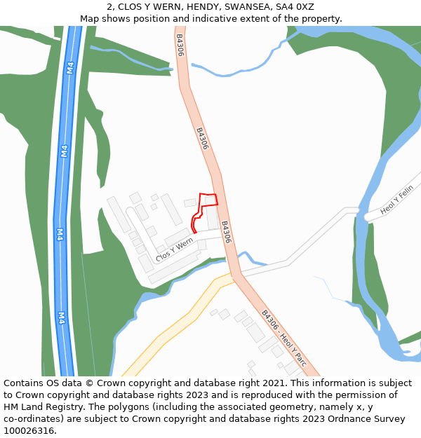 2, CLOS Y WERN, HENDY, SWANSEA, SA4 0XZ: Location map and indicative extent of plot