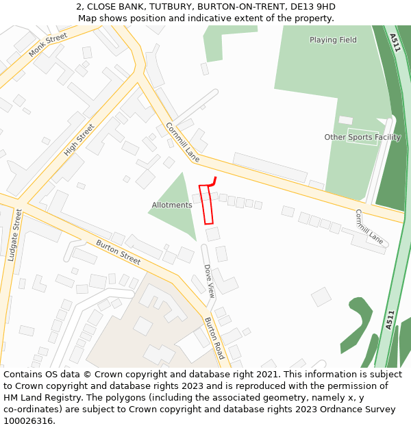 2, CLOSE BANK, TUTBURY, BURTON-ON-TRENT, DE13 9HD: Location map and indicative extent of plot