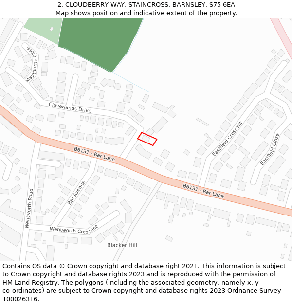 2, CLOUDBERRY WAY, STAINCROSS, BARNSLEY, S75 6EA: Location map and indicative extent of plot