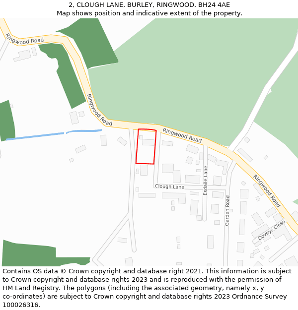 2, CLOUGH LANE, BURLEY, RINGWOOD, BH24 4AE: Location map and indicative extent of plot