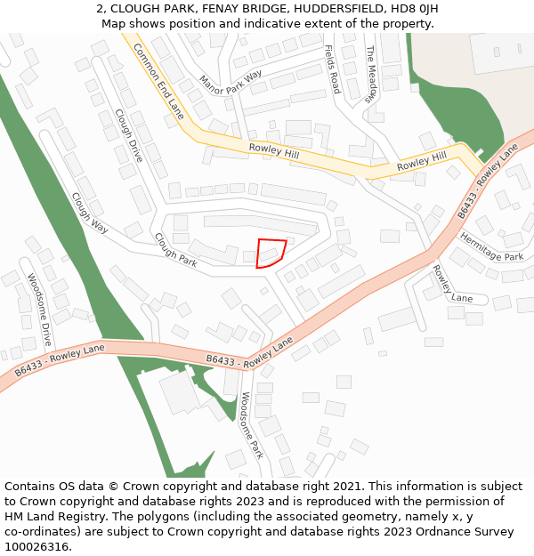 2, CLOUGH PARK, FENAY BRIDGE, HUDDERSFIELD, HD8 0JH: Location map and indicative extent of plot