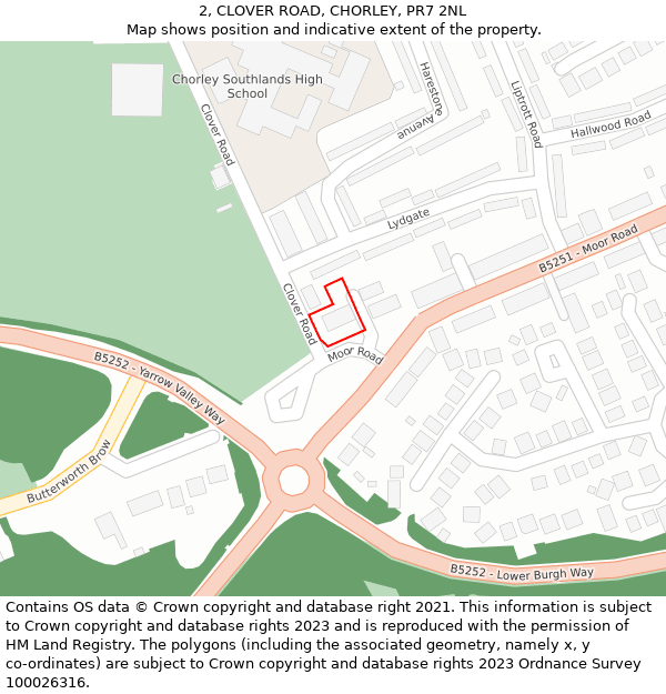 2, CLOVER ROAD, CHORLEY, PR7 2NL: Location map and indicative extent of plot