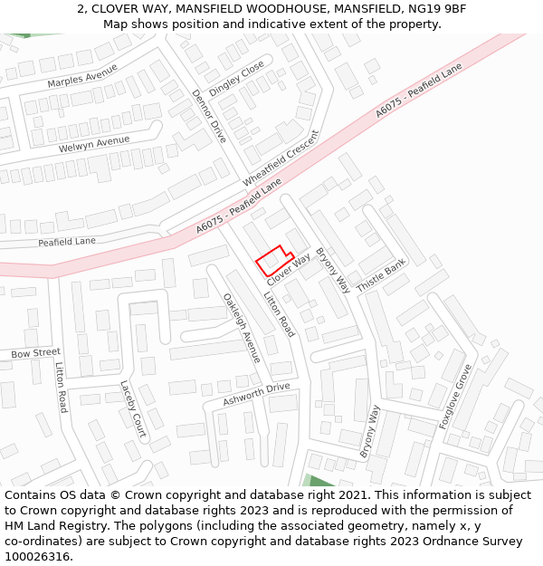 2, CLOVER WAY, MANSFIELD WOODHOUSE, MANSFIELD, NG19 9BF: Location map and indicative extent of plot