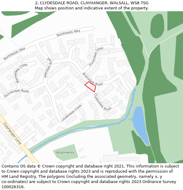 2, CLYDESDALE ROAD, CLAYHANGER, WALSALL, WS8 7SG: Location map and indicative extent of plot